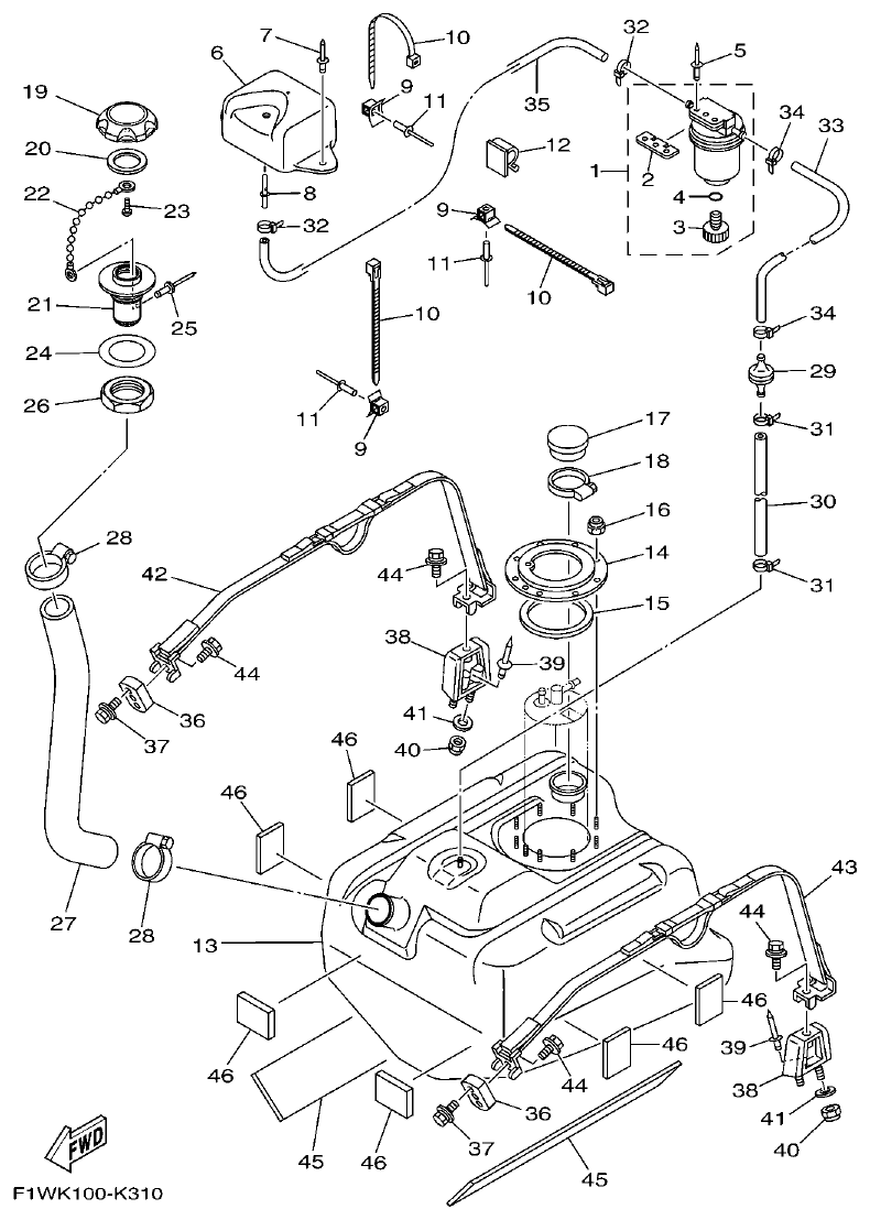 Yamaha F1WM FUEL TANK parts diagram